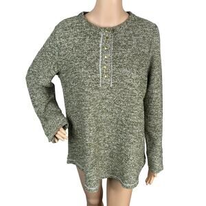NWT Soft Surroundings Green Boucle Marled Snap Henley Pullover Sweater SZ S